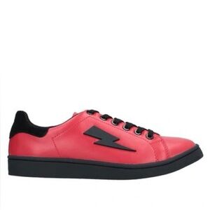 NIB Neil Barrett Leather Low Top Sneaker Red Black Lightning Bolt Sz 38